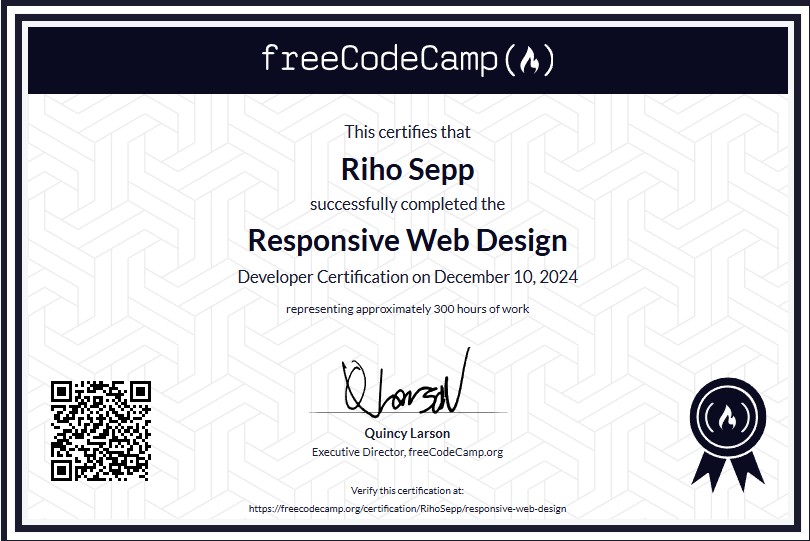 FreeCodeCamp Responsive Web Design sertifikaat